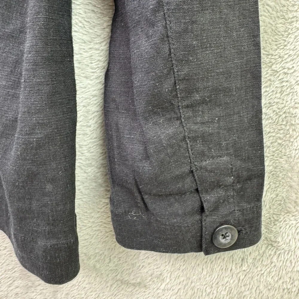 J. Jill Linen Blend Black Blazer Women's PS One Button Relaxed Stretch Pockets